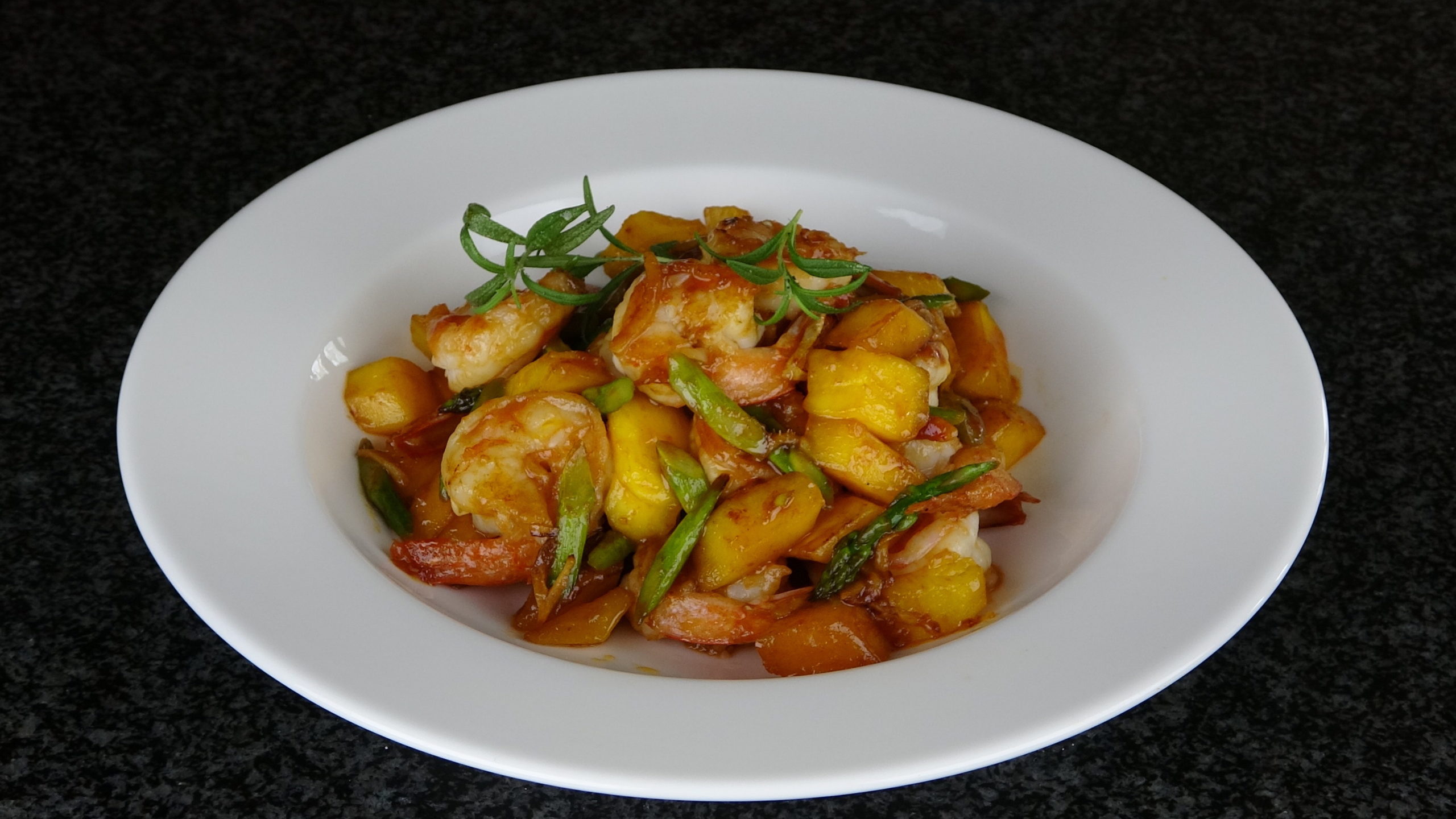 Saut ed Shrimp With Mango And Asparagus Susanna Foo